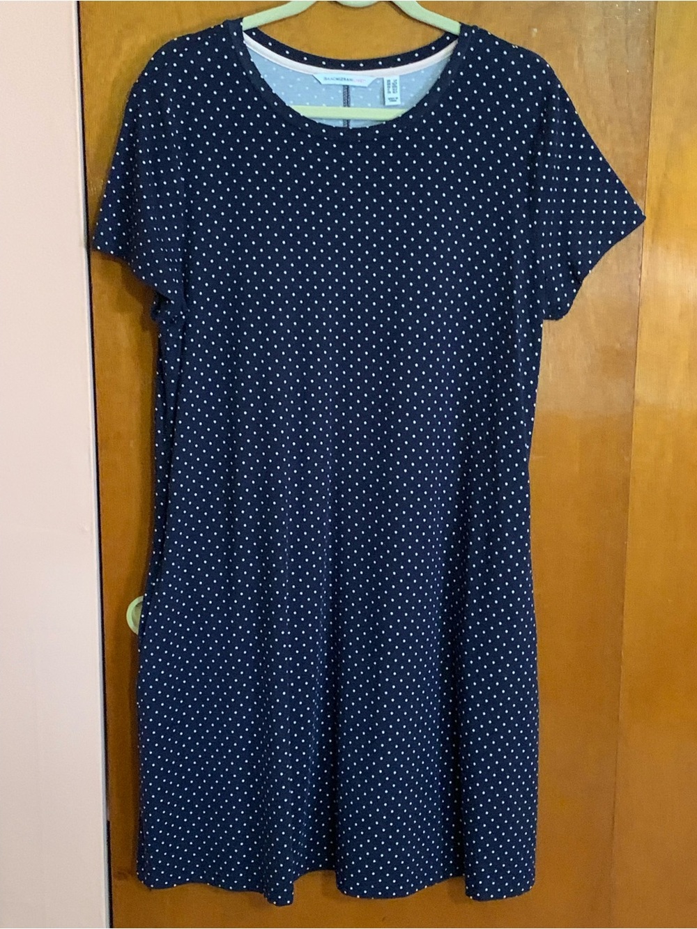 Isaac Mizrahi LIVE! Navy Polka Dot Soft A Line Dress with Inseam Pockets PL